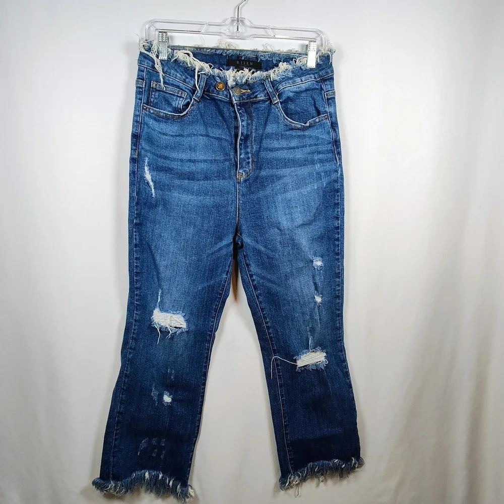 Risen Los Angeles Distressed Jeans Women's 13/31 Raw Waist Raw Hem